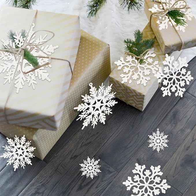 Snowflake Ornaments for Tree, Plastic Glitter White Snow Flakes