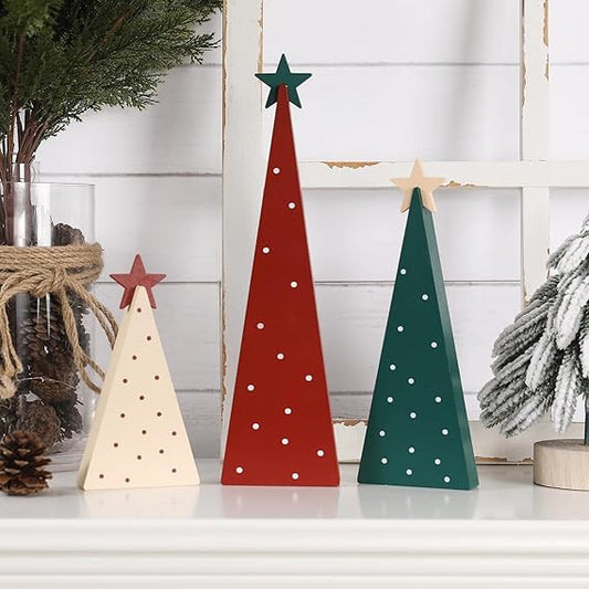 Three Sizes Wooden Tree Sign with Star-Christmas Decorations