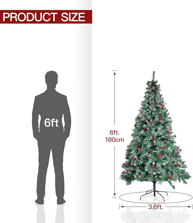 Christmas Tree with Lights 6ft - Premium Artificial Christmas Tree