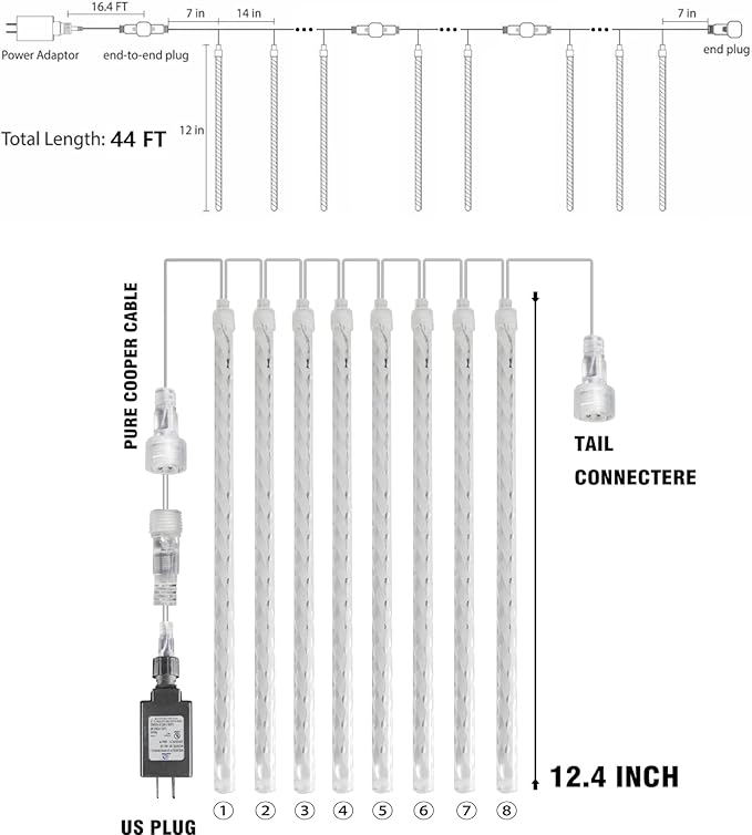 Meteor Shower Rain Lights Christmas Decorations