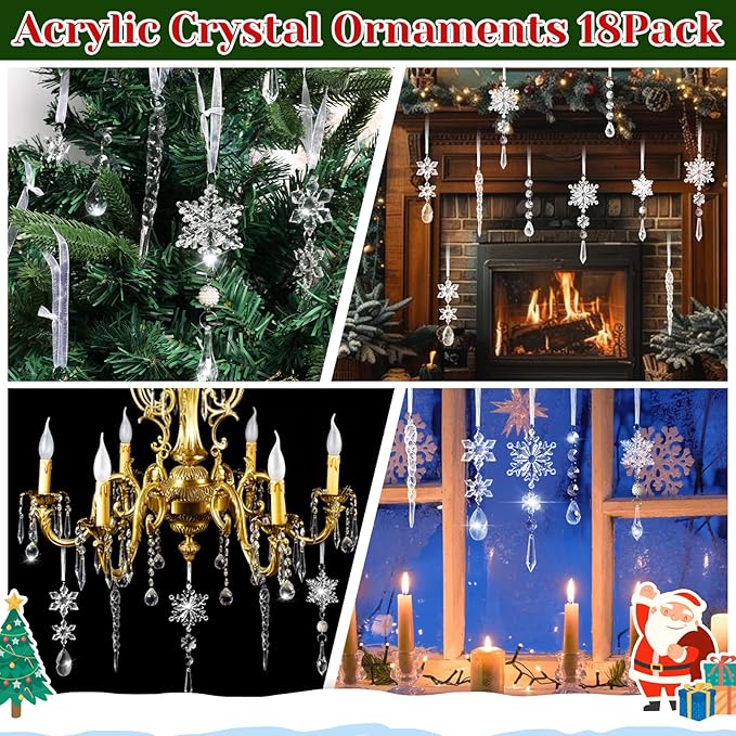 Acrylic Crystal Ornaments for Christmas Tree- Hanging Christmas Snowflake.