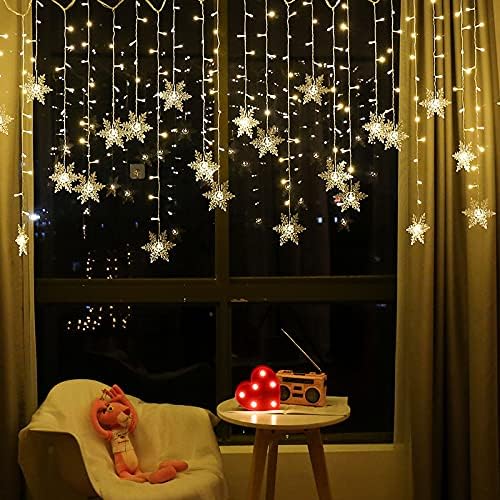 Snowflake Curtain String Lights Plug-in Window Curtain Lights with 8 Modes Decoration