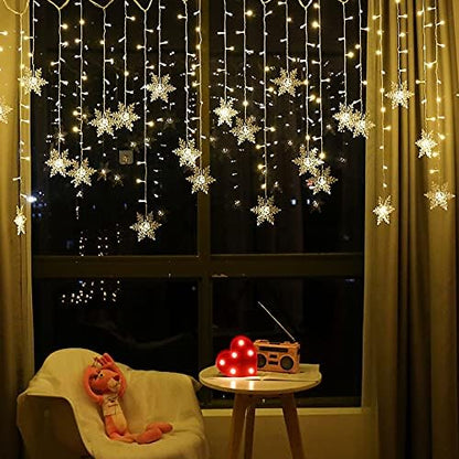 Snowflake Curtain String Lights Plug-in Window Curtain Lights with 8 Modes Decoration