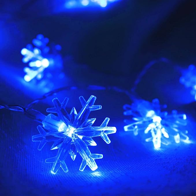 LED Blue Snowflake String Lights