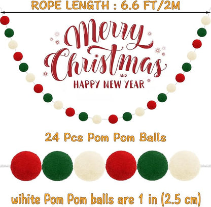 Christmas Pom Pom Garland Christmas Decorations for Tree Indoor Home Room Decor.