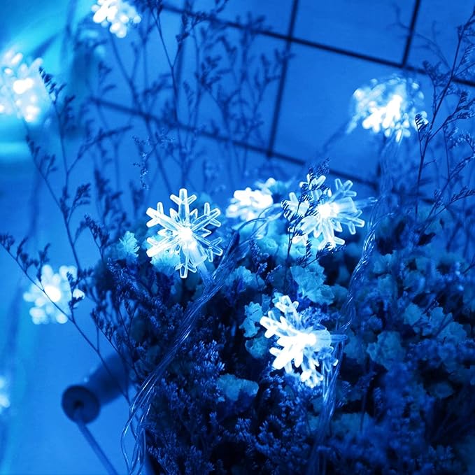 LED Blue Snowflake String Lights