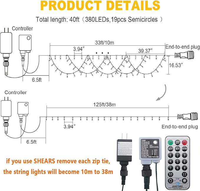 Fairy String Lights Extendable Half-Round Christmas Lights