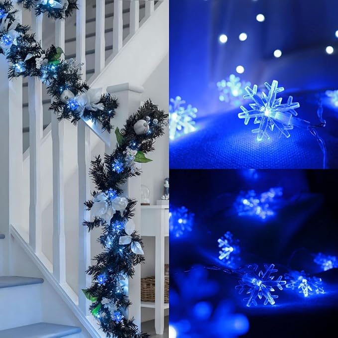 LED Blue Snowflake String Lights