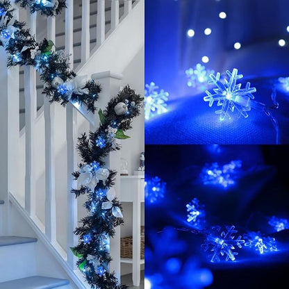 LED Blue Snowflake String Lights