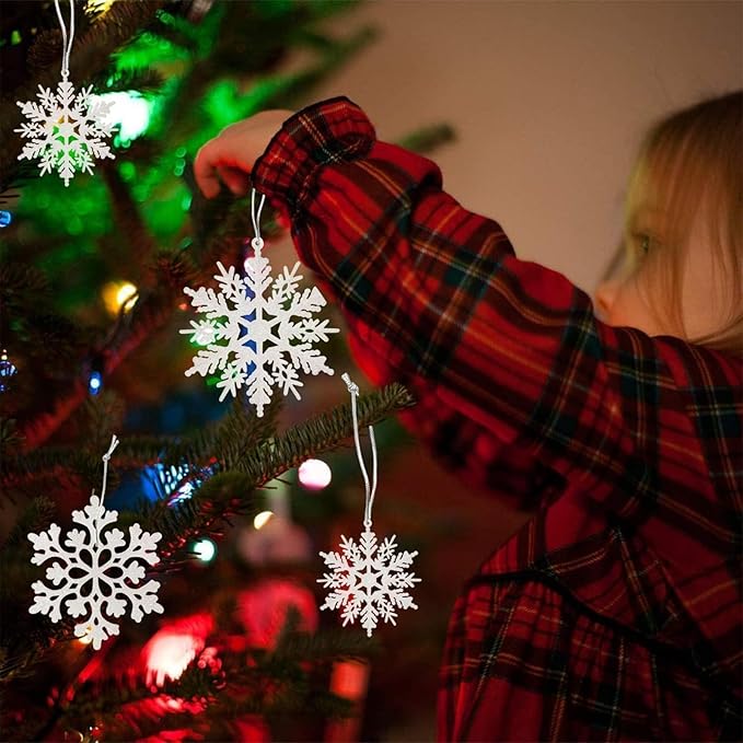Snowflake Ornaments for Tree, Plastic Glitter White Snow Flakes