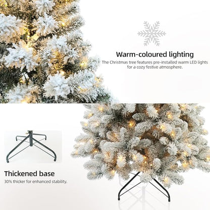 Christmas Tree with Lights 6ft - Premium Snow Flocked Artificial Xmas Tree.