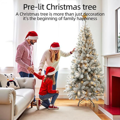 Christmas Tree with Lights 6ft - Premium Snow Flocked Artificial Xmas Tree.
