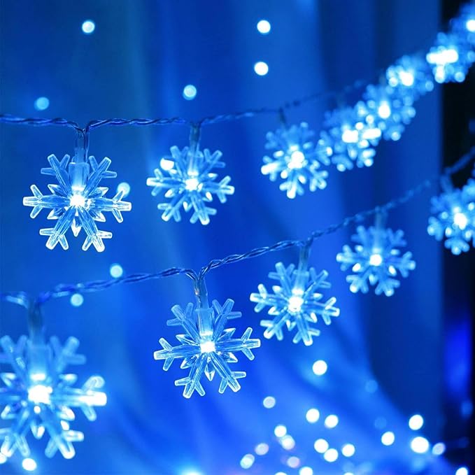 LED Blue Snowflake String Lights