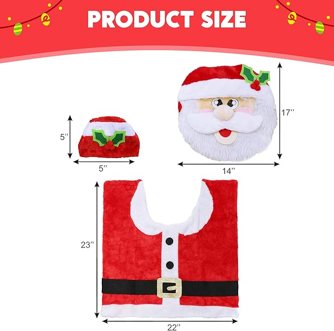 Christmas Theme Bathroom Decoration Set w/Toilet Seat Cover, Rugs, Tank Cover
