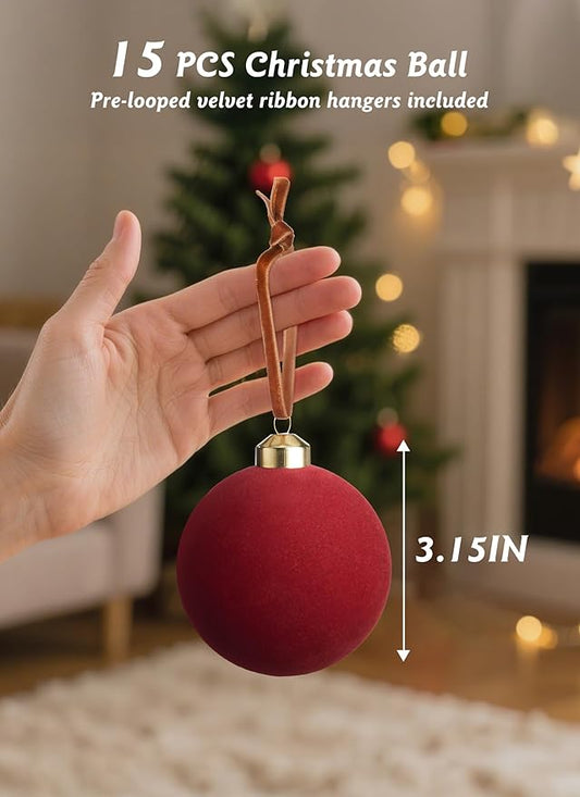 Red Velvet Christmas Balls Tree Flocked Ornaments Balls