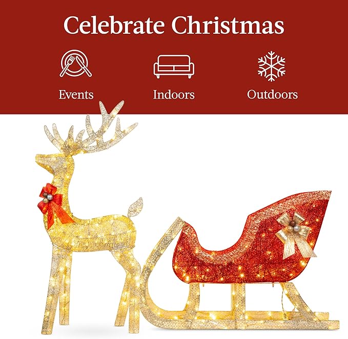 Reindeer & Sleigh Holiday Outdoor Yard Decoration Set