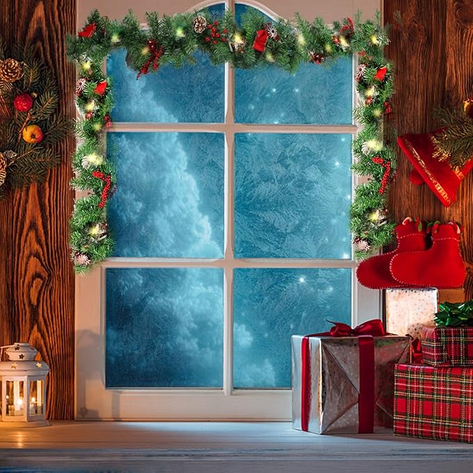 Christmas Garland with Pinecones Red Berries Bows Christmas Balls.