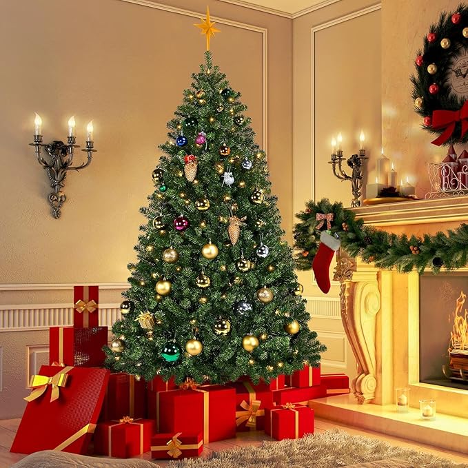 Artificial Hinged Christmas Pine Tree Prelighted Holiday Xmas Tree.