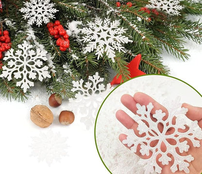 Snowflake Ornaments for Tree, Plastic Glitter White Snow Flakes