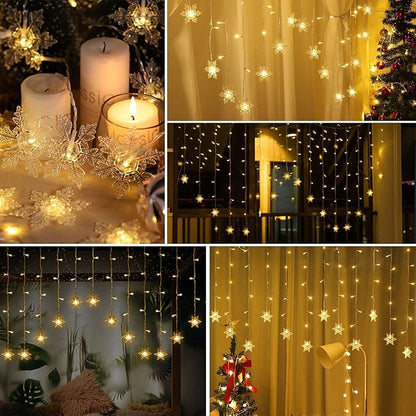 Snowflake Curtain String Lights Plug-in Window Curtain Lights with 8 Modes Decoration