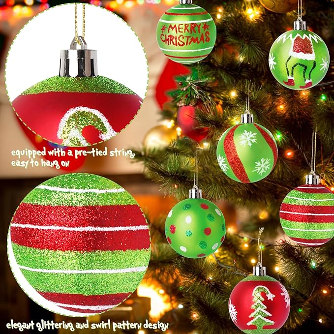 Red and Green Glittering Hanging Bulbs Pendants for Christmas Tree