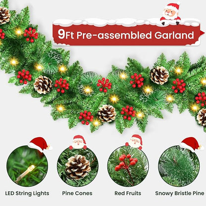Christmas Tree Garland with 9ft Lights