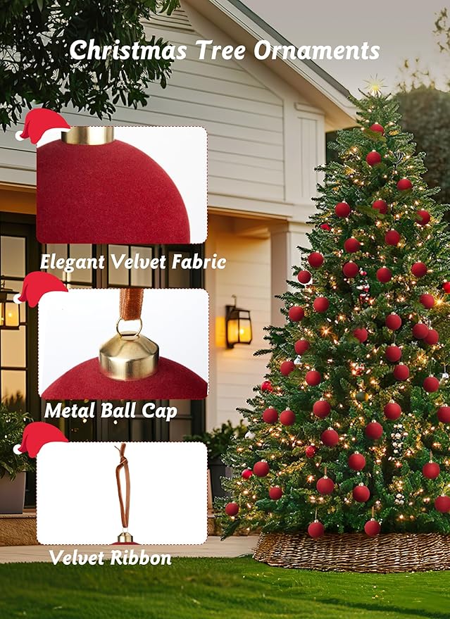 Red Velvet Christmas Balls Tree Flocked Ornaments Balls