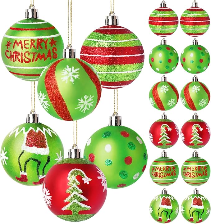 Red and Green Glittering Hanging Bulbs Pendants for Christmas Tree