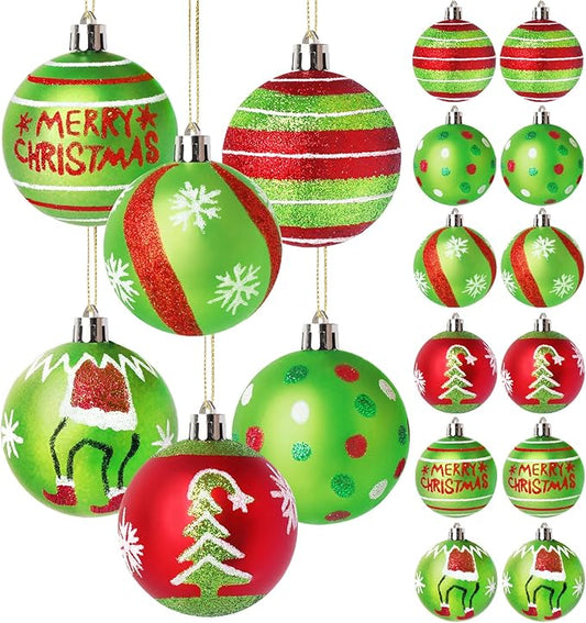 Red and Green Glittering Hanging Bulbs Pendants for Christmas Tree