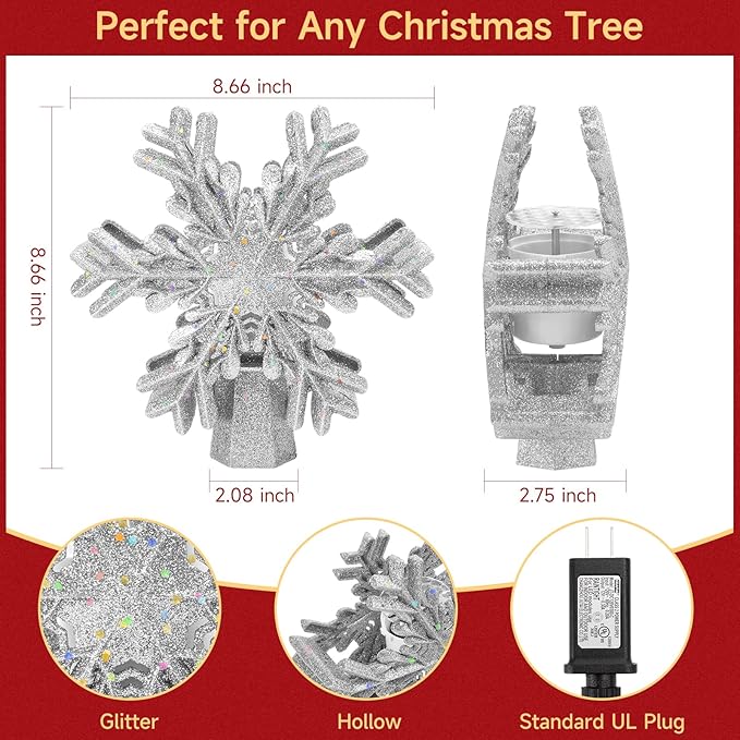 Hollow Glitter Silver Snowflake Tree Topper