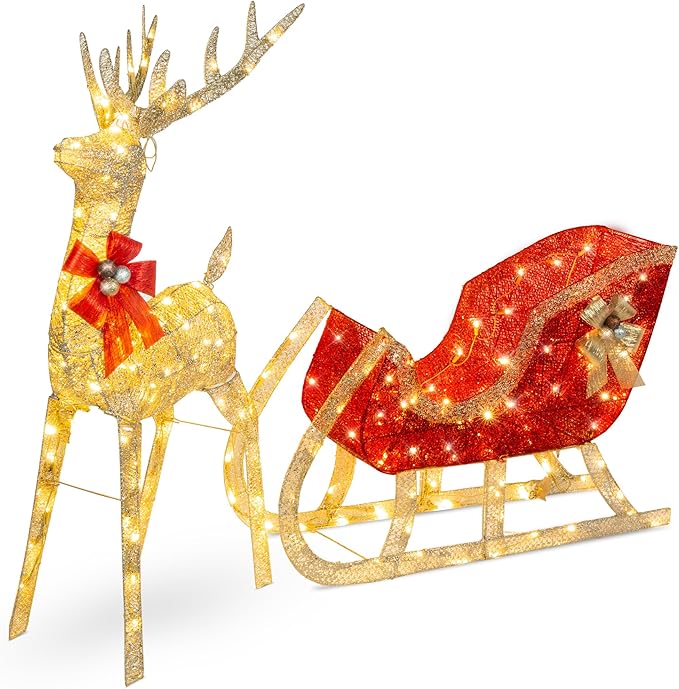 Reindeer & Sleigh Holiday Outdoor Yard Decoration Set