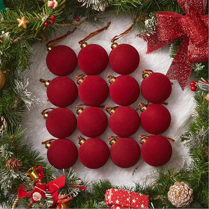 Red Velvet Christmas Balls Tree Flocked Ornaments Balls