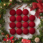 Red Velvet Christmas Balls Tree Flocked Ornaments Balls