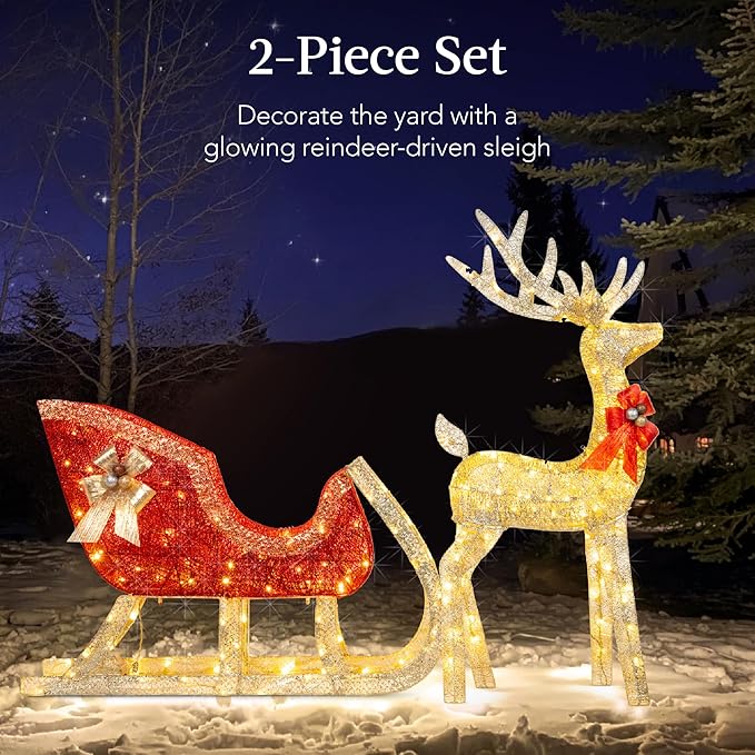 Reindeer & Sleigh Holiday Outdoor Yard Decoration Set