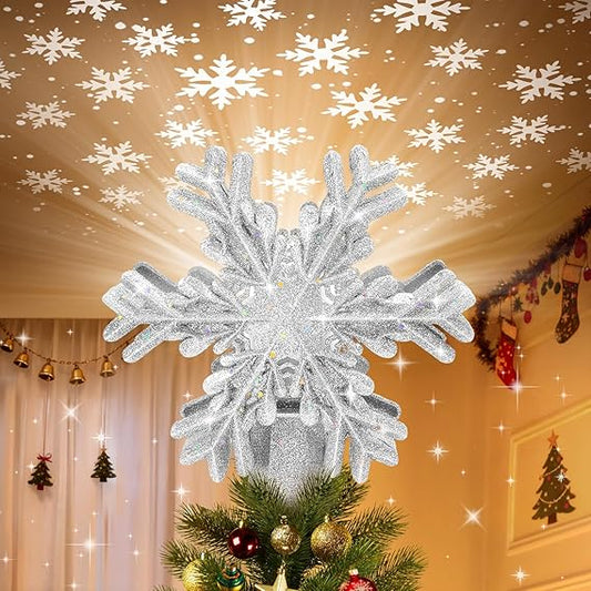 Hollow Glitter Silver Snowflake Tree Topper