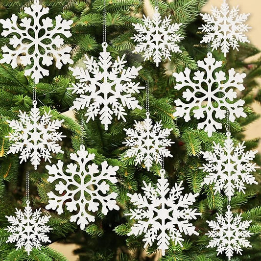 Snowflake Ornaments for Tree, Plastic Glitter White Snow Flakes