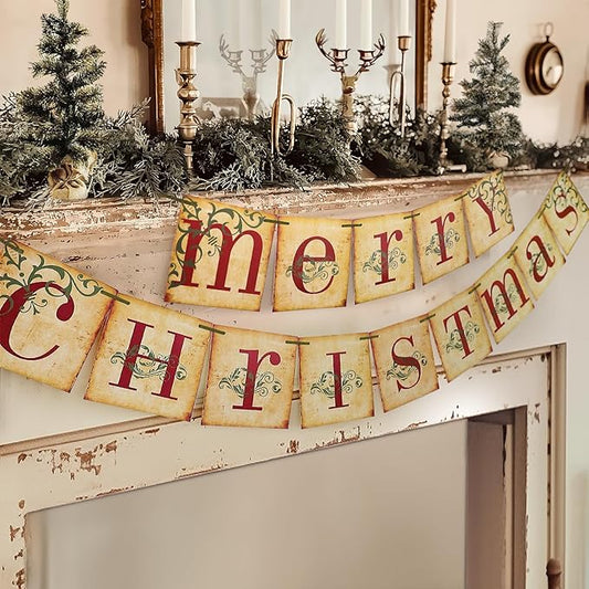 Christmas Decorations - Vintage Merry Christmas Banner.