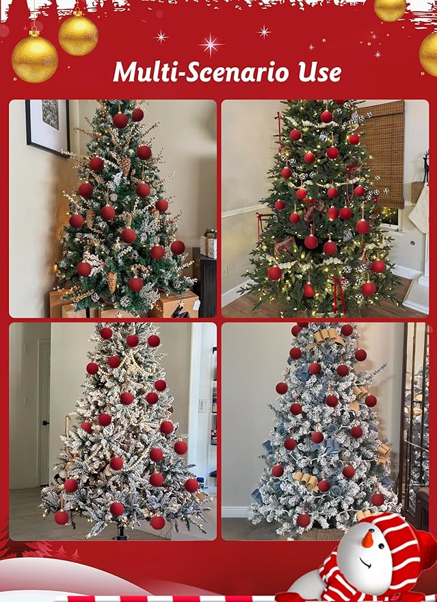 Red Velvet Christmas Balls Tree Flocked Ornaments Balls
