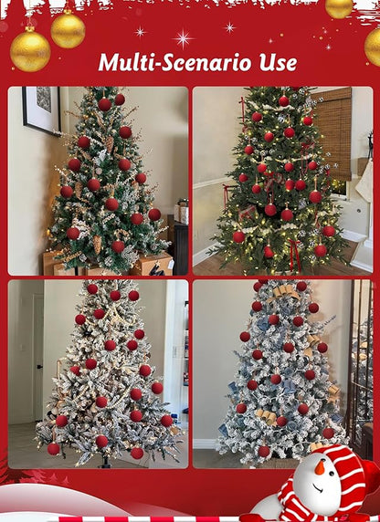 Red Velvet Christmas Balls Tree Flocked Ornaments Balls