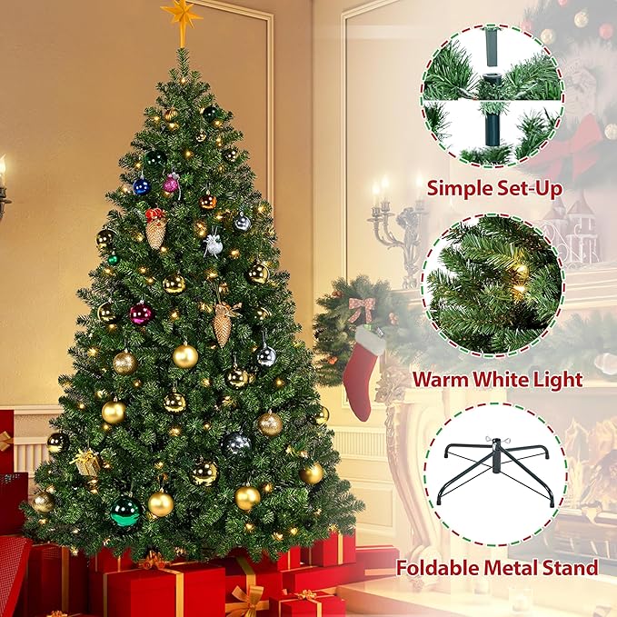 Artificial Hinged Christmas Pine Tree Prelighted Holiday Xmas Tree.