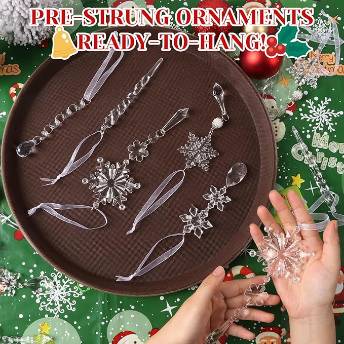 Acrylic Crystal Ornaments for Christmas Tree- Hanging Christmas Snowflake.